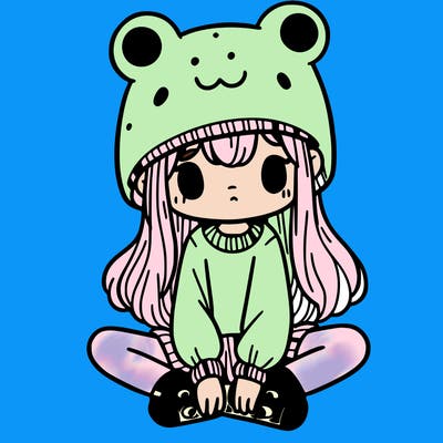 a girl wearing a frog hat and some frog socks