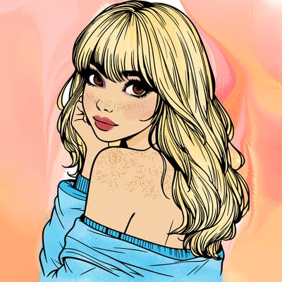 realistic girl with bangs looking over her shoulder