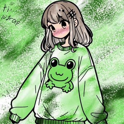 girl wearing frogging sweatshirt