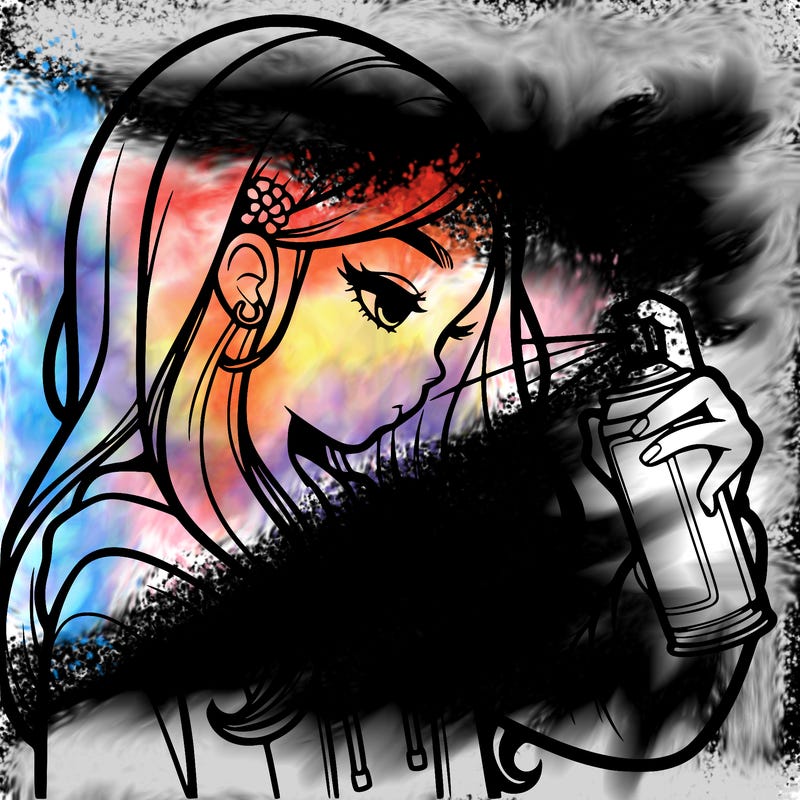 a realistic girl spray painting