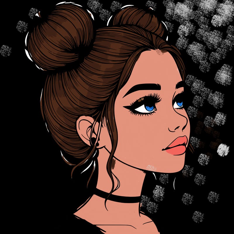 realistic girl with buns on the top of her head