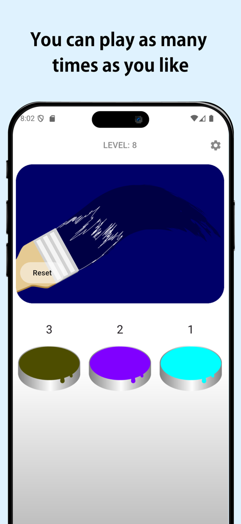 Pincel digital y paletas de colores en la aplicación móvil Mixing Colors Lab.