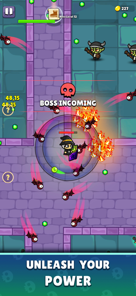 Rise of Necromancer - Captura de pantalla del gameplay de Rise of Necromancer que muestra a un personaje lanzando hechizos durante una batalla contra un jefe