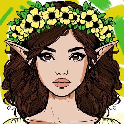 realistic female elf with flower crown