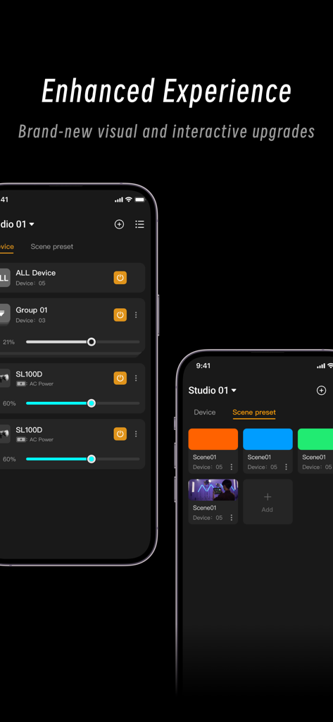 Godox Light app showing studio lighting controls and scene presets