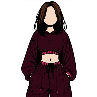 realistic girl faceless with baggy pants and a crop top