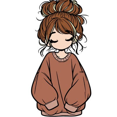 girl with baggy sweatshirt and messy bun