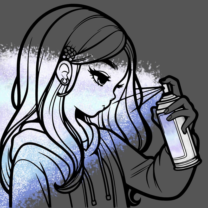 a realistic girl spray painting