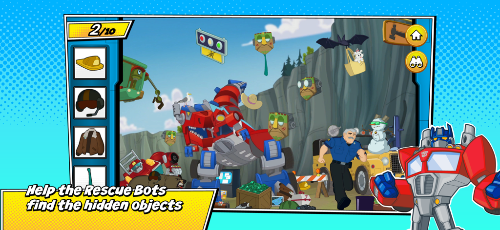 Transformers Rescue Bots! - A hidden object game level in Transformers Rescue Bots featuring Optimus Prime and various collectible items