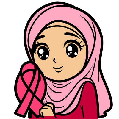 a muslim woman with a veil and a cancer ribbon