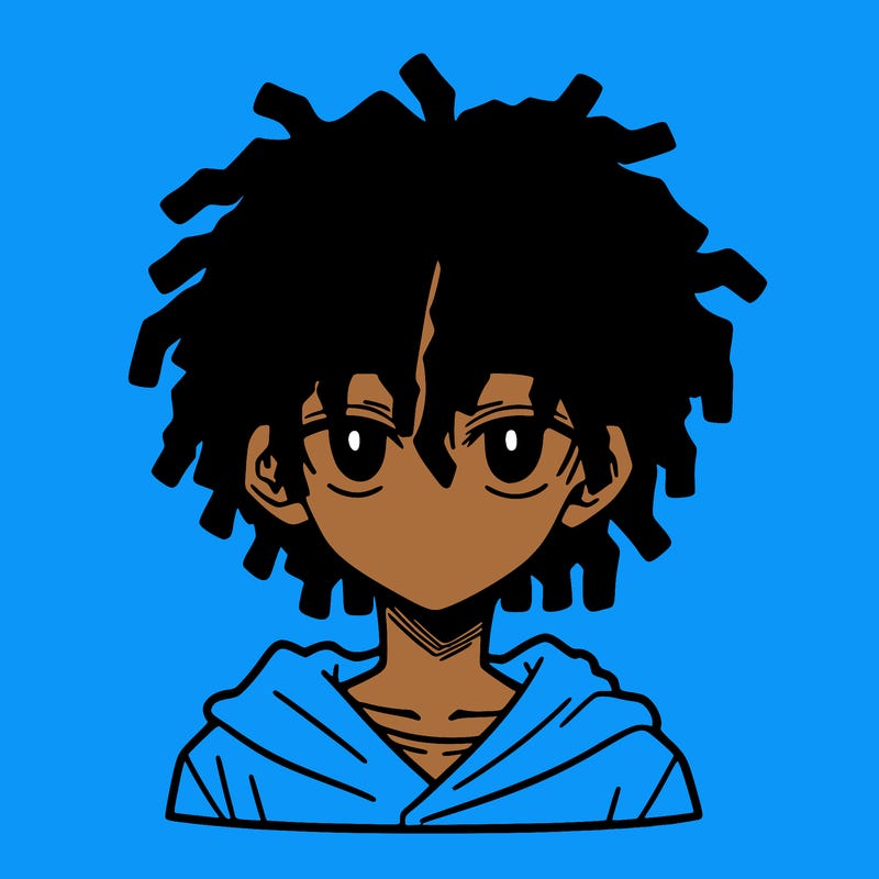a manga boy with dreads in his hair
