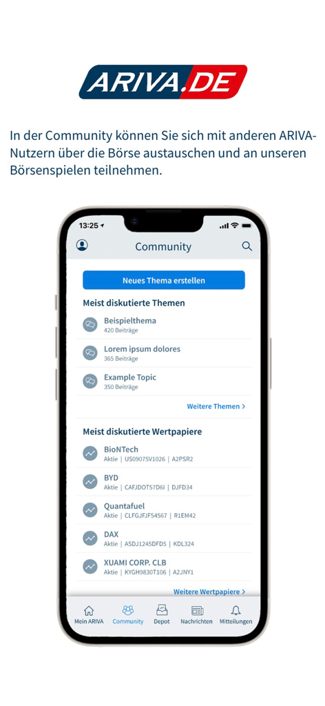 Aktien & Börse - ARIVA.DE - Smartphone screen displaying the ARIVA.DE financial community and discussion forum for stocks and indices