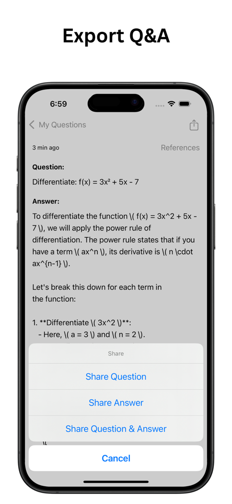 Easy Maths - AI Math Solver - Easy Maths mobile app screen showing options to share math questions and solutions