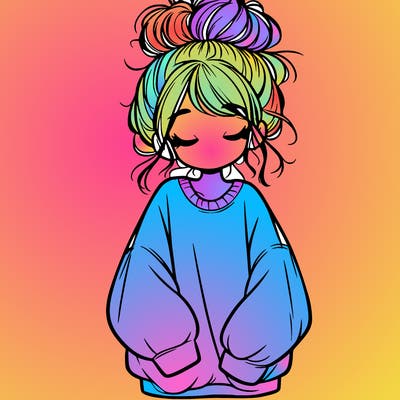 girl with baggy sweatshirt and messy bun