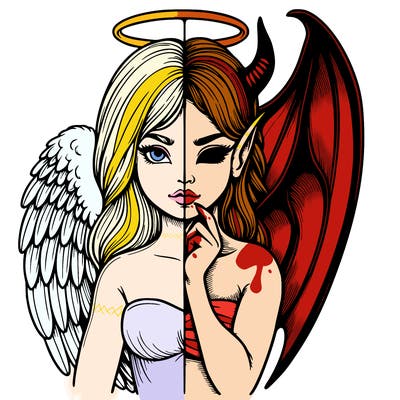 realistic angel half demon