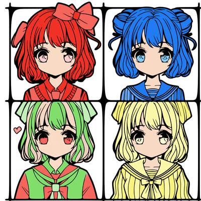 manga girl divided into four