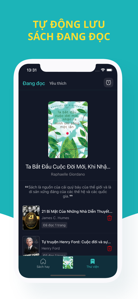 The reading list interface of a Vietnamese ebook application on an iPhone.