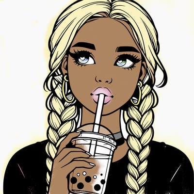 realistic girl with braided hair drinking boba