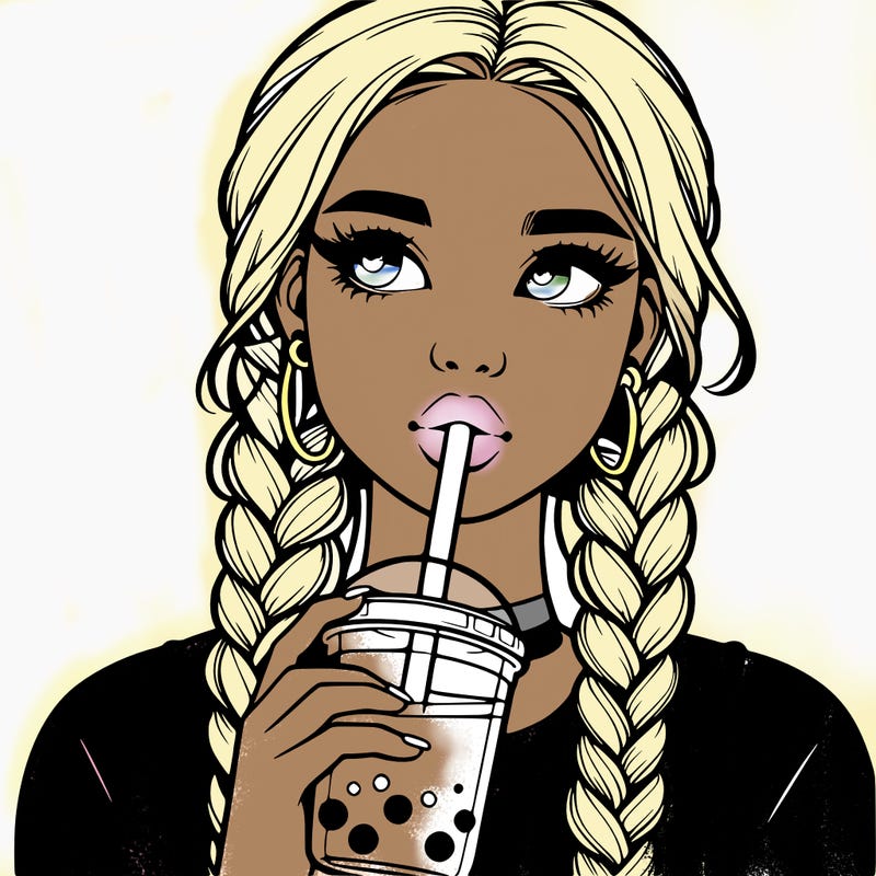realistic girl with braided hair drinking boba
