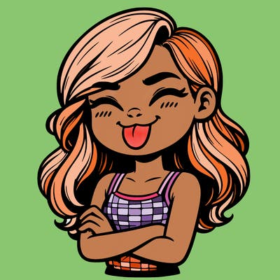 realistic girl crossing her arms and wearing a tank top with her tongue held out she has long hair