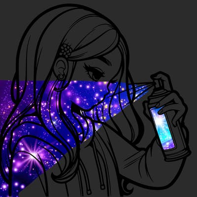 a realistic girl spray painting