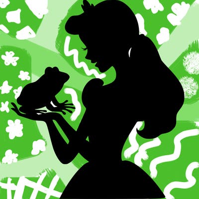 a shadow of a princess holding a frog realistic