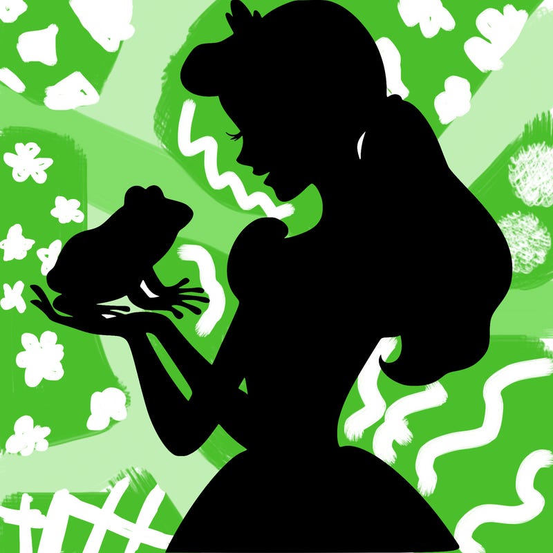 a shadow of a princess holding a frog realistic