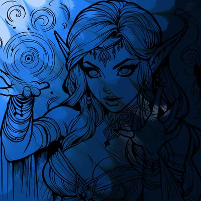 realistic scary beautiful elf sorceress casting spell