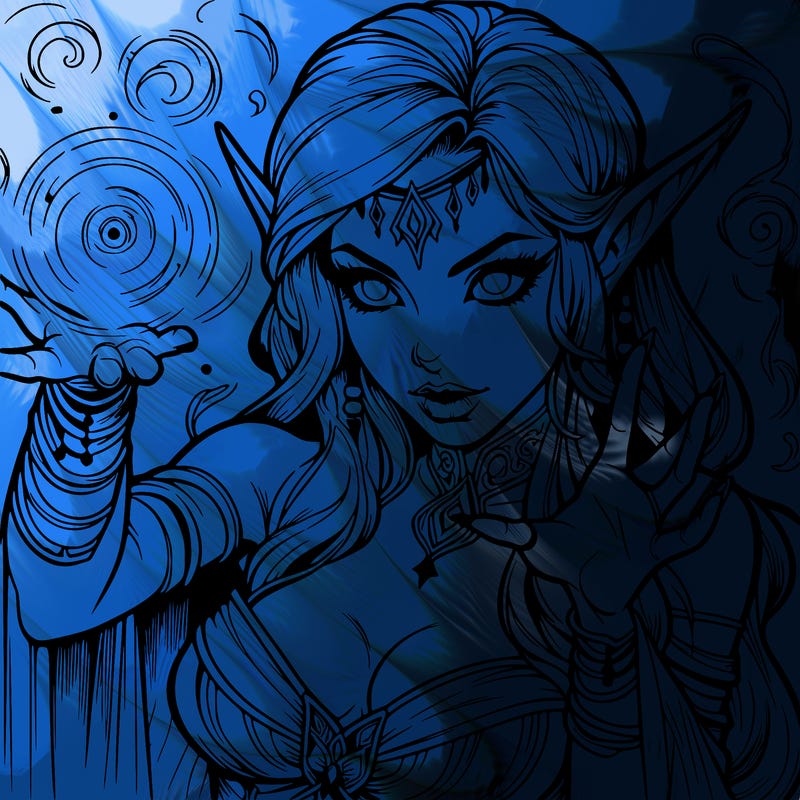 realistic scary beautiful elf sorceress casting spell