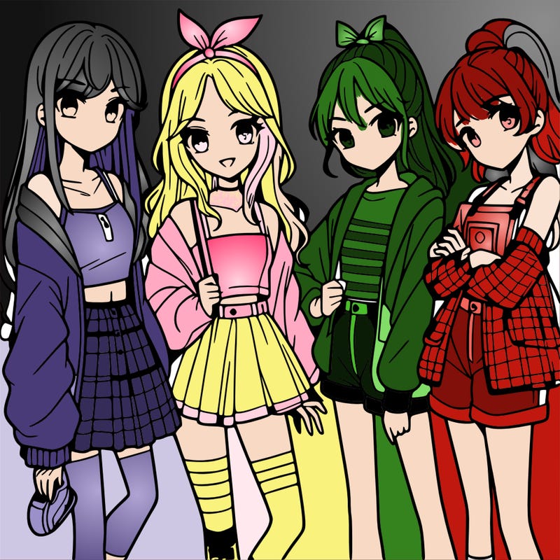 teen manga girls group of 4