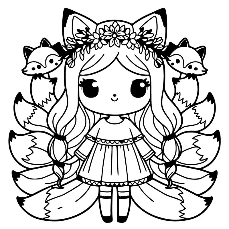 girl with fox ears and nine tales