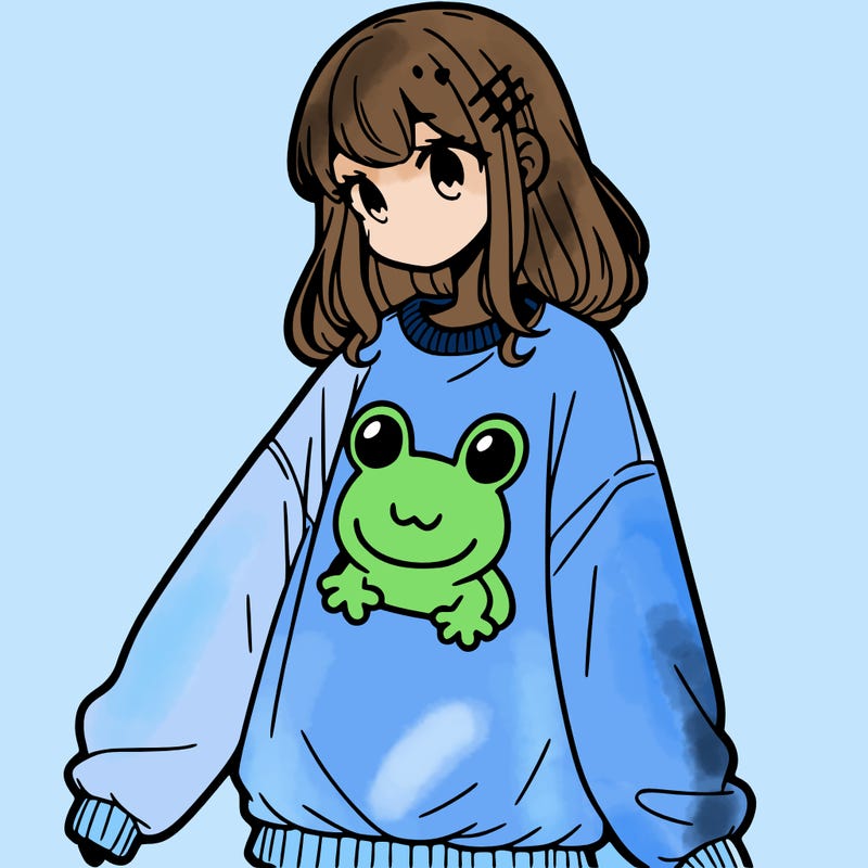 girl wearing frogging sweatshirt