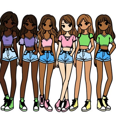 a group of girls wearing crop tops and shorts