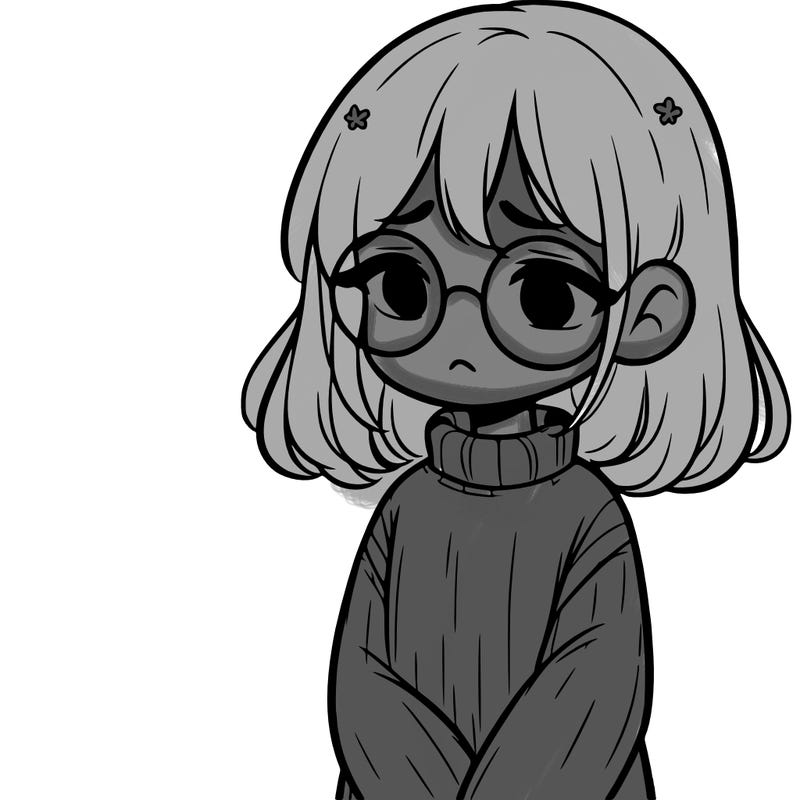 sad girl with glasses in a sweater