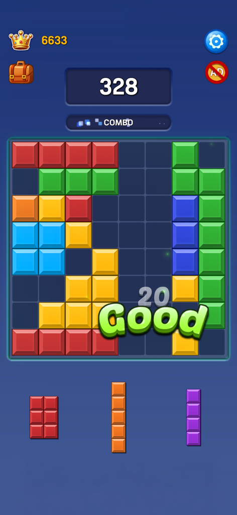 Block Puzzle : Match Combo - Gameplay screenshot of Block Puzzle Match Combo showing a colorful grid and combo achievement