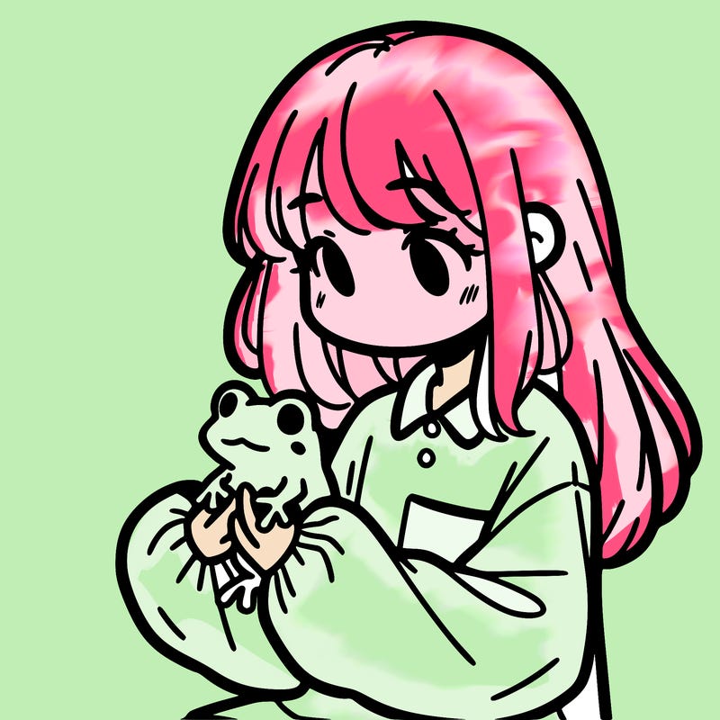 girl with long hair and a oversized shirt. and she is holding a frog