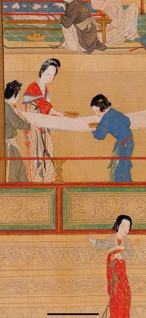Chinese Paintings - Top10 HD - High resolution detail of a traditional Chinese scroll painting depicting women in a palace setting