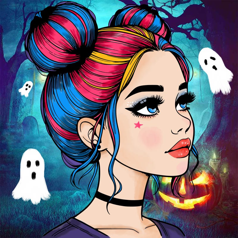 realistic girl with buns on the top of her head