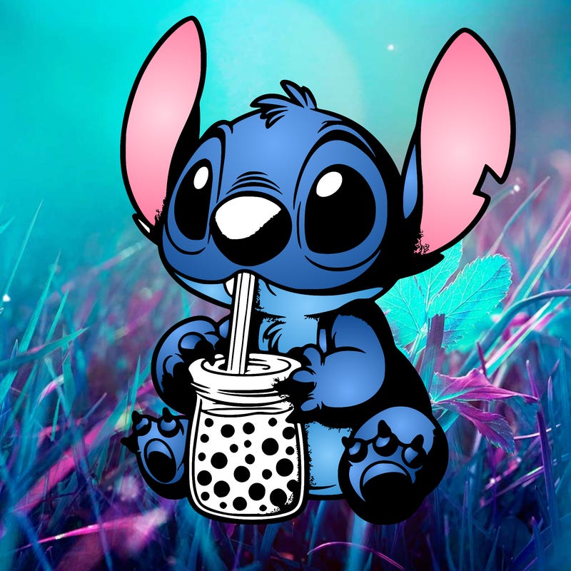 stitch drinking boba tea