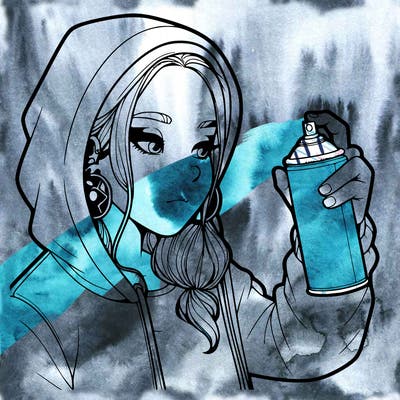 a realistic girl, spray painting