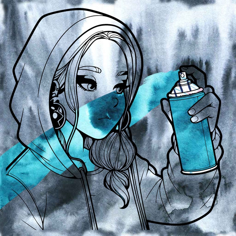 a realistic girl, spray painting