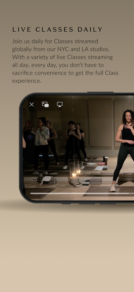 The Class by Taryn Toomey - Mobile app interface showing a live somatic exercise class from The Class by Taryn Toomey.