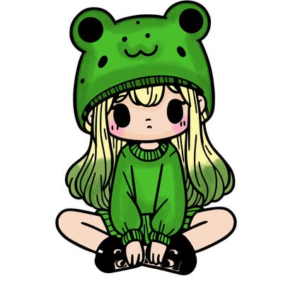 a girl wearing a frog hat and some frog socks