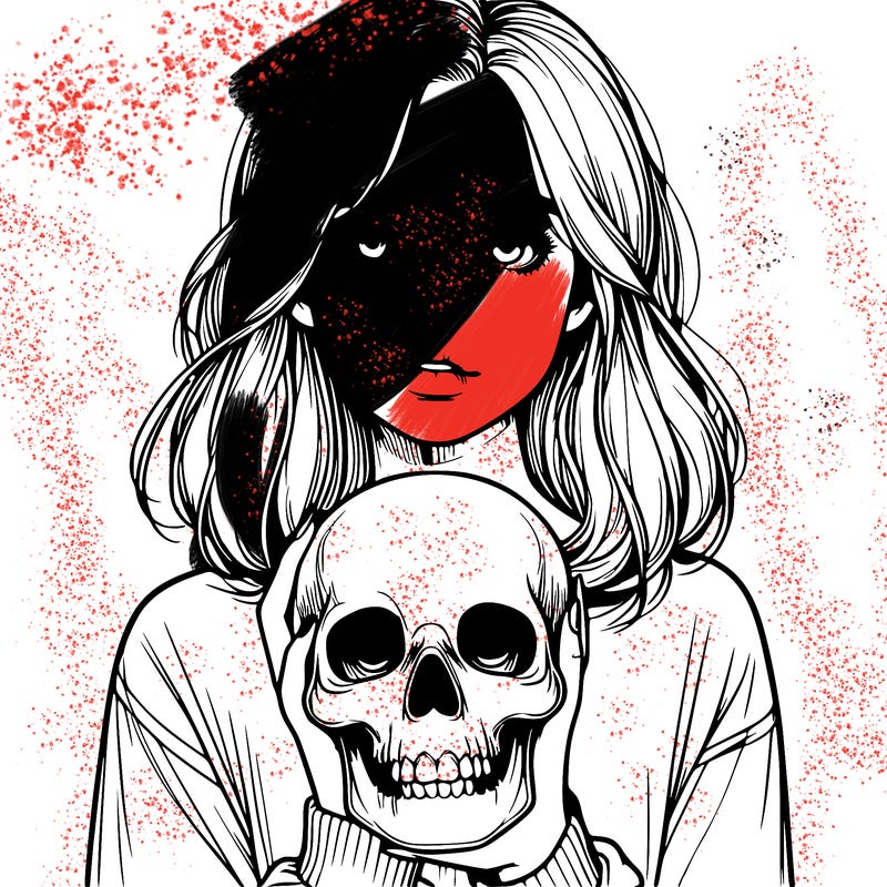 realistic girl holding a skull