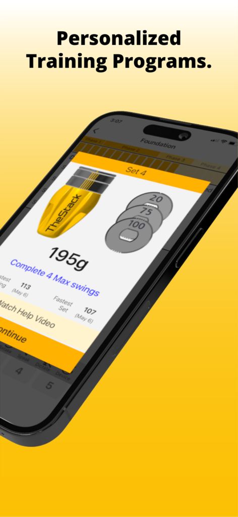 The Stack System - The Stack System app displaying a personalized golf speed training program with swing weight instructions.