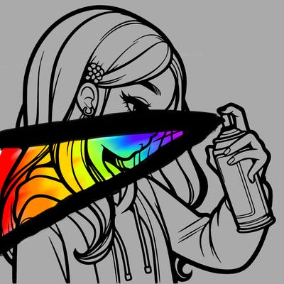 a realistic girl spray painting