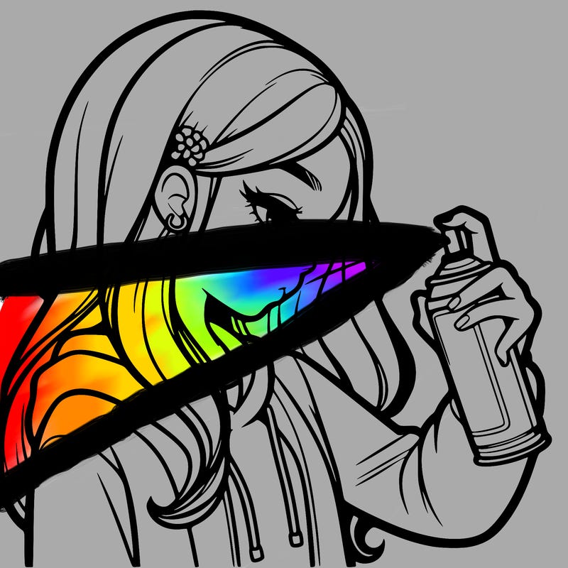 a realistic girl spray painting