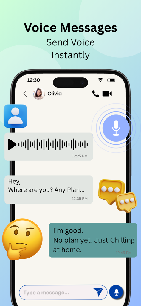 Chit Chat+ - Interface do aplicativo Chit Chat plus para praticar conversas de voz e texto