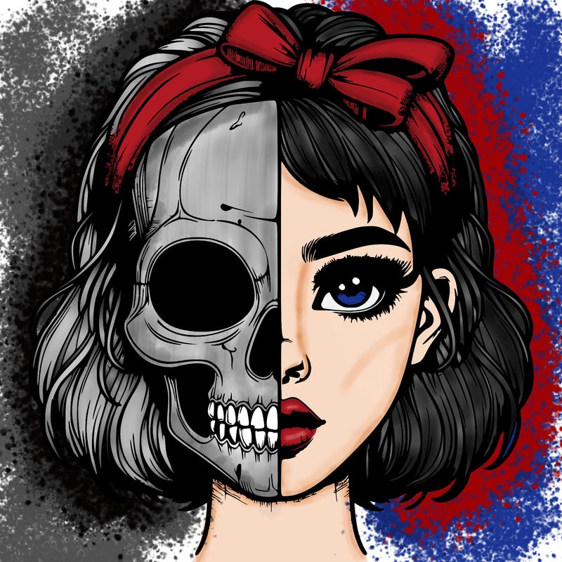 realistic girl with half skull mask