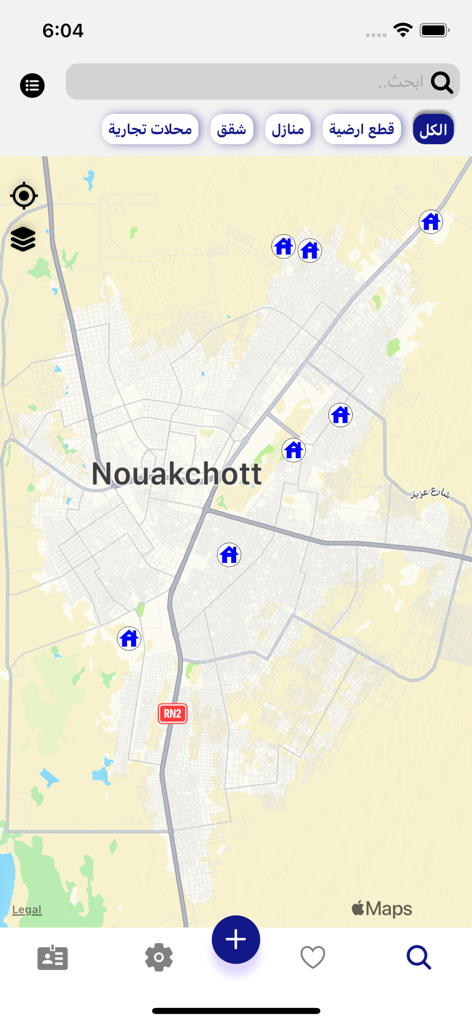 Samsar - Samsar app displaying real estate property listings on a map of Nouakchott.